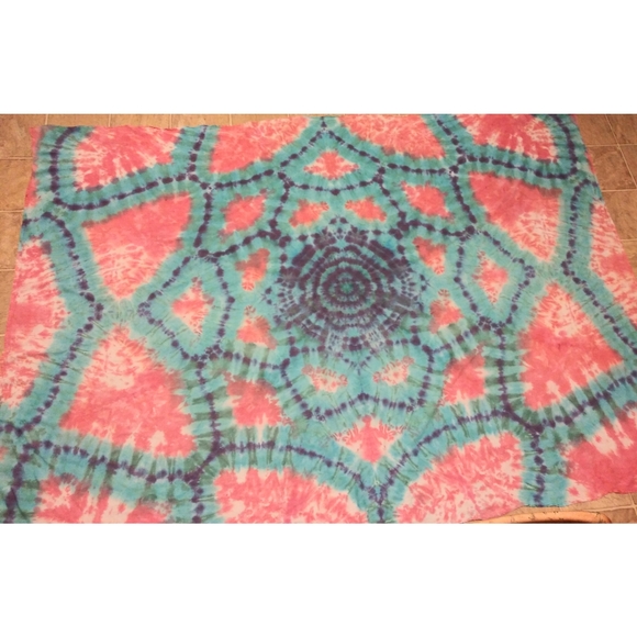 Large coral/purple/turquoise mandala tapestry